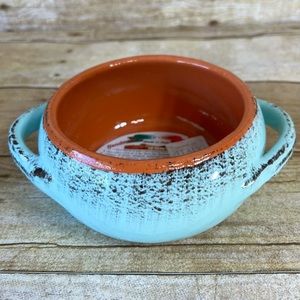 Terre d'Umbria De Silva Terracotta Bowl‎ Turquoise Blue Handmade Italy Cookware